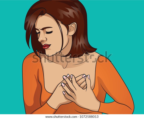 女が胸に手を当てる 肺 心臓 胸の痛み のベクター画像素材 ロイヤリティフリー