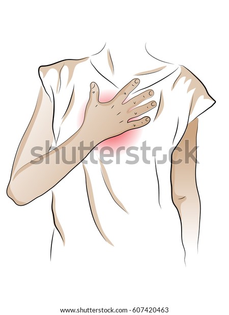 女が胸に手を当てる 肺 心臓 胸の痛み ストアの対象に関するカラーベクターイラスト のベクター画像素材 ロイヤリティフリー