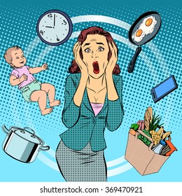 woman and home care housekeeper child