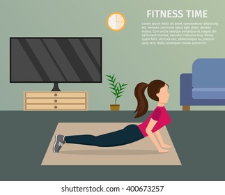 Woman home fitness set vector illustration