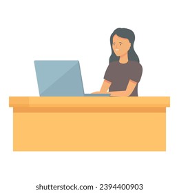 Woman home working icon cartoon vector. Digital laptop office. Freelance person