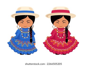 Woman in Honduras national costume. Honduran girl cartoon character in traditional ethnic dress. Flat vector illustration.