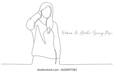 Woman In Hoodie Giving Pose Minimalist Icon Concept Continuous One Line Drawing In Editable Stroke On An Isolated Background