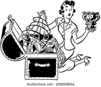 Woman With Hope Chest - Retro Clip Art Illustration