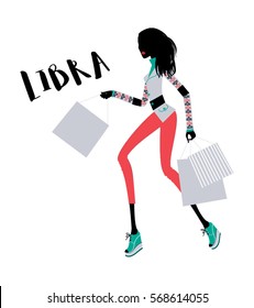 Woman horoscope as a girl with the shopping bags. Vector illustration.