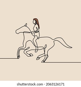 woman horse animal oneline continuous line art vector