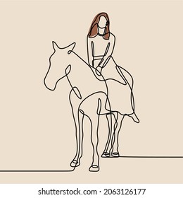woman horse animal oneline continuous line art vector