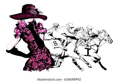 Woman in a horse racecourse  - vector illustration