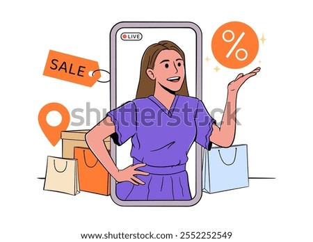 Woman hosting a live eCommerce session promoting discounts