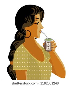 woman with hot tea yerba mate