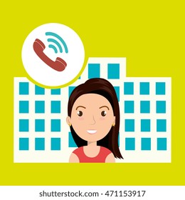 woman hotel service building vector illustration design