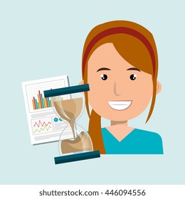 woman with hourglass and statistics isolated icon design, vector illustration  graphic 