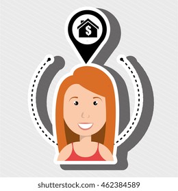 woman house pin location vector illustration graphic