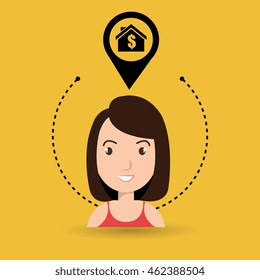 woman house pin location vector illustration graphic