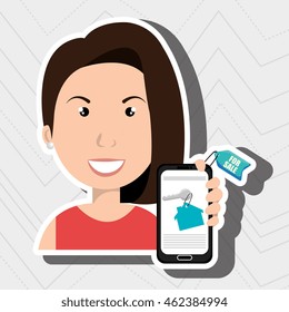 woman house smartphone rent vector illustration graphic