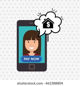 woman house smartphone speak vector illustration graphic