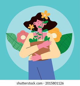 woman with houseplant scene character