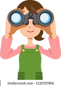 A woman housewife looking into binoculars