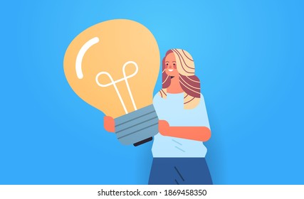 woman hr manager holding light bulb creative management concept horizontal portrait vector illustration