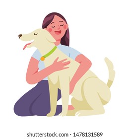 a woman hug her dog with warmth and love, the concept of the relationship between humans and their pets, adopt don't shop
