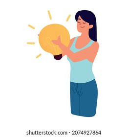 woman with huge bulb icon