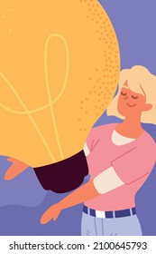 woman huge bulb idea concept