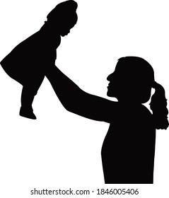 a woman hugging the baby doll, silhouette vector