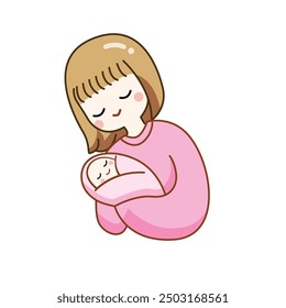 Woman is hugging baby. Mother's day concept for event, parent, love and illustration