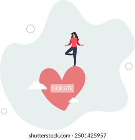 Woman hugging big heart with donate word. Assistance, humanitarian.flat design with people.
