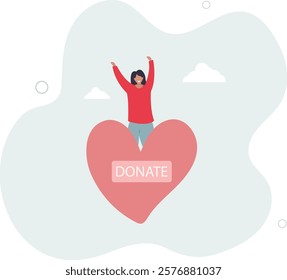 Woman hugging big heart with donate word. Assistance, humanitarian.flat characters.