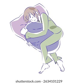 Woman hugging body pillow while sleeping