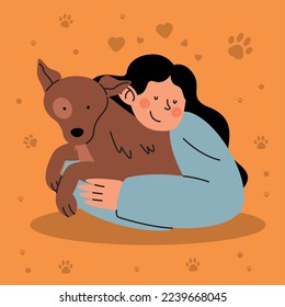 woman hugging dog mascot characters