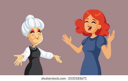 
Woman Hugging Elderly Mom Family Reunion Concept Vector. Happy mother and daughter getting reunited with joy
