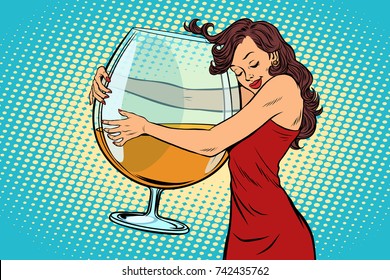 Woman Hugging A Glass Of Wine