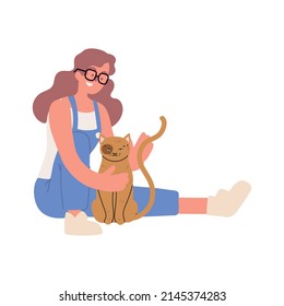 woman hugging a her cat isolated style