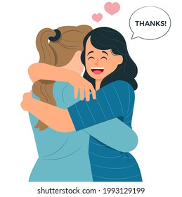 Woman hugging her friend and saying thank you, illustration concept.