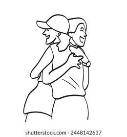 woman hugging her friend with smile illustration vector hand drawn isolated on white background