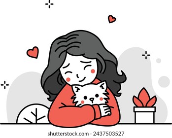 Woman hugging her pet cat