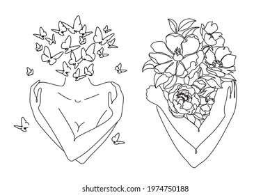 Woman hugging herself in continuous line drawing  Love your body concept  Isolated the white background  vector illustration monochrome  Drawing by lines  Minimalist Style 