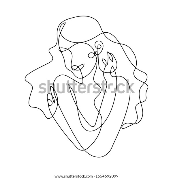 Woman hugging\
herself in continuous line drawing, Love your body concept, \
Isolated on the white background, vector illustration monochrome,\
Drawing by lines, Minimalist Style.\
