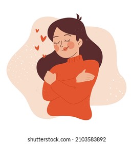 Woman hugging herself feeling love
