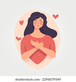 mujer abrazándose con amor propio, ilustración vectorial