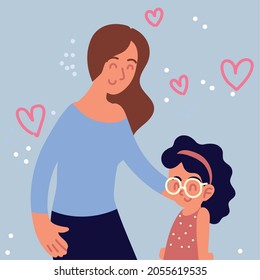 woman hugging a little girl cartoon