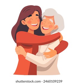 A woman is hugging an older woman, hand made not AI.