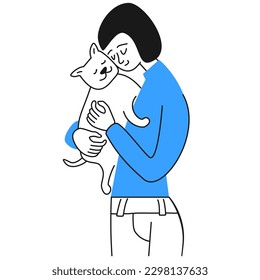 Woman hugging pet dog vector illustration