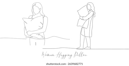 Woman Hugging Pillow Minimalist Icon Concept Of Lack Of sleep, Insomnia Continuous One LIne Drawing Editable Stroke Style