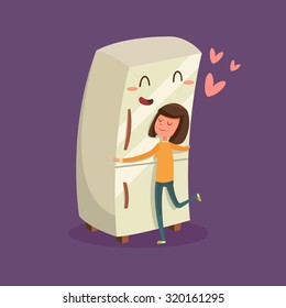 Woman Hugging Refrigerator