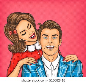 Woman hugging the shoulders of her man