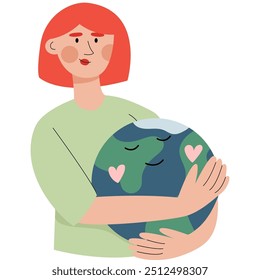 A woman hugs the earth. Save the planet. International Mother Earth Day.