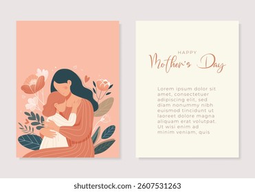 Woman hugs her daughter. Generation and family. Mom with a girl. Vector. 12 May. Characters in flat style. Hug and support. Caring for family and love, Mother's day card set 